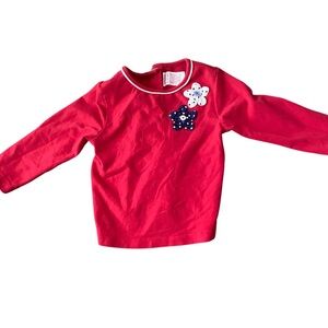Gymboree Toddler Girl Red Top 18-24M Long Sleeve Polka Dot Flower Appliqué